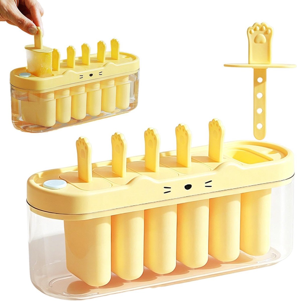 VHV - IJslollyvorm - Siliconen ijsvorm met 6 vakken - Voor zelfgemaakte ijslolly's, koude drankjes en desserts - 22,5 x 8,5 x 7,5 cm - Geel