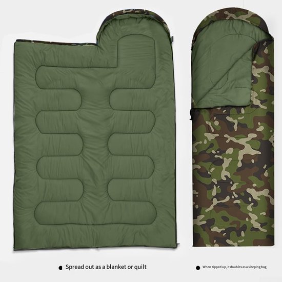 Envelop Slaapzak - Kampeerzak - Buitenavontuur - Vier seizoenen comfort - 180+30x75cm - Camouflage — afbeelding 2