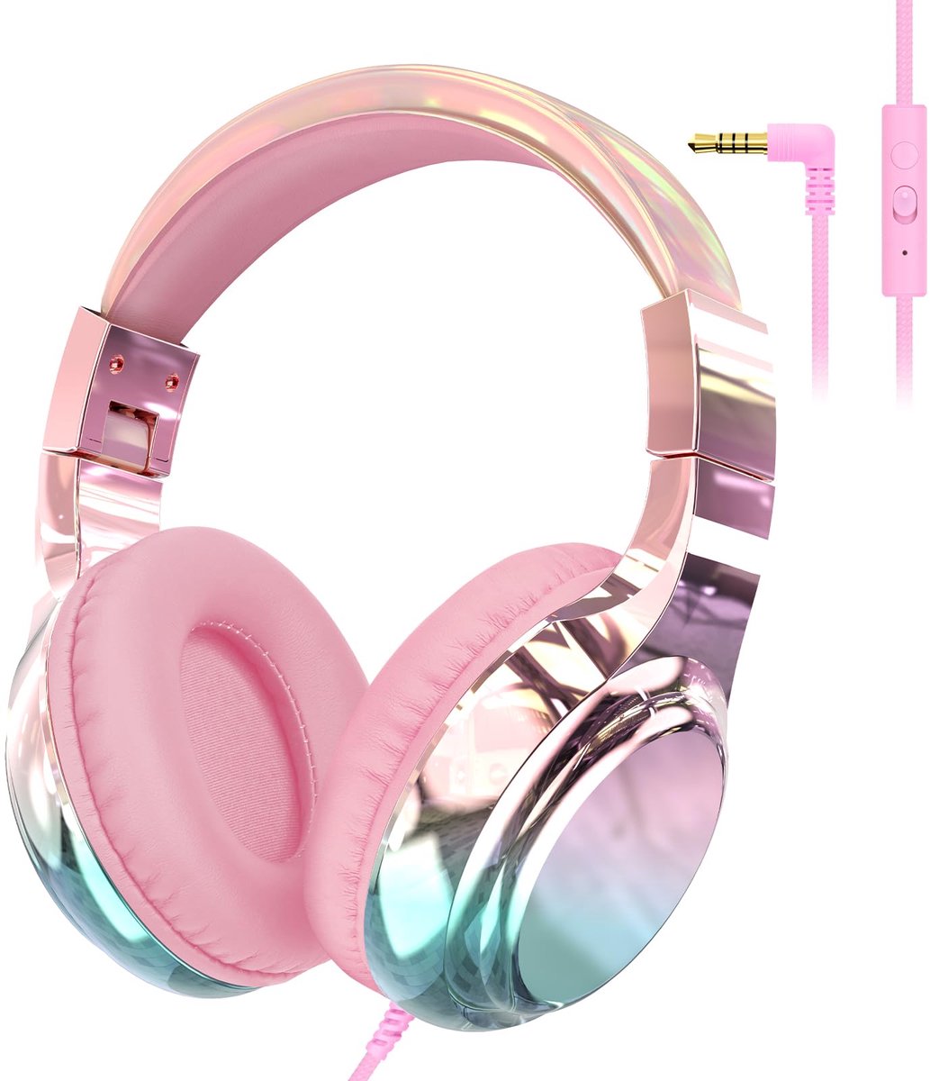 SnelShoppen - Kinder hoofdtelefoon met volumelimiet 85/94dB, metallic bedraad, deelfunctie, peuter headset voor kinderen vanaf 3 jaar, compatibel met