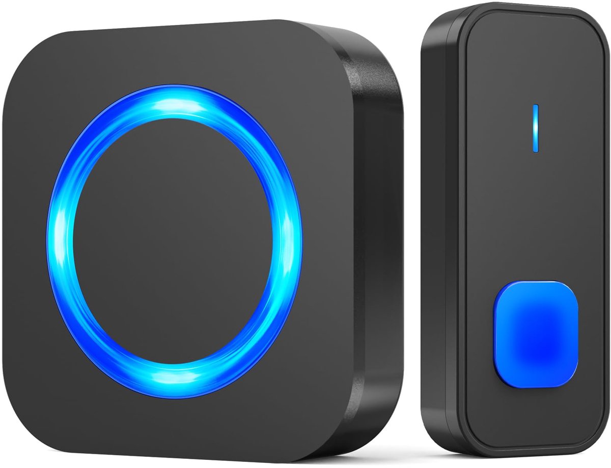 SnelShoppen - Draadloze Deurbelset Waterdicht met 400M Bereik, 55 Melodieën, 5 Volumes, LED-Display, Plug-in voor Stopcontact, Zwart, Ideaal voor Buit