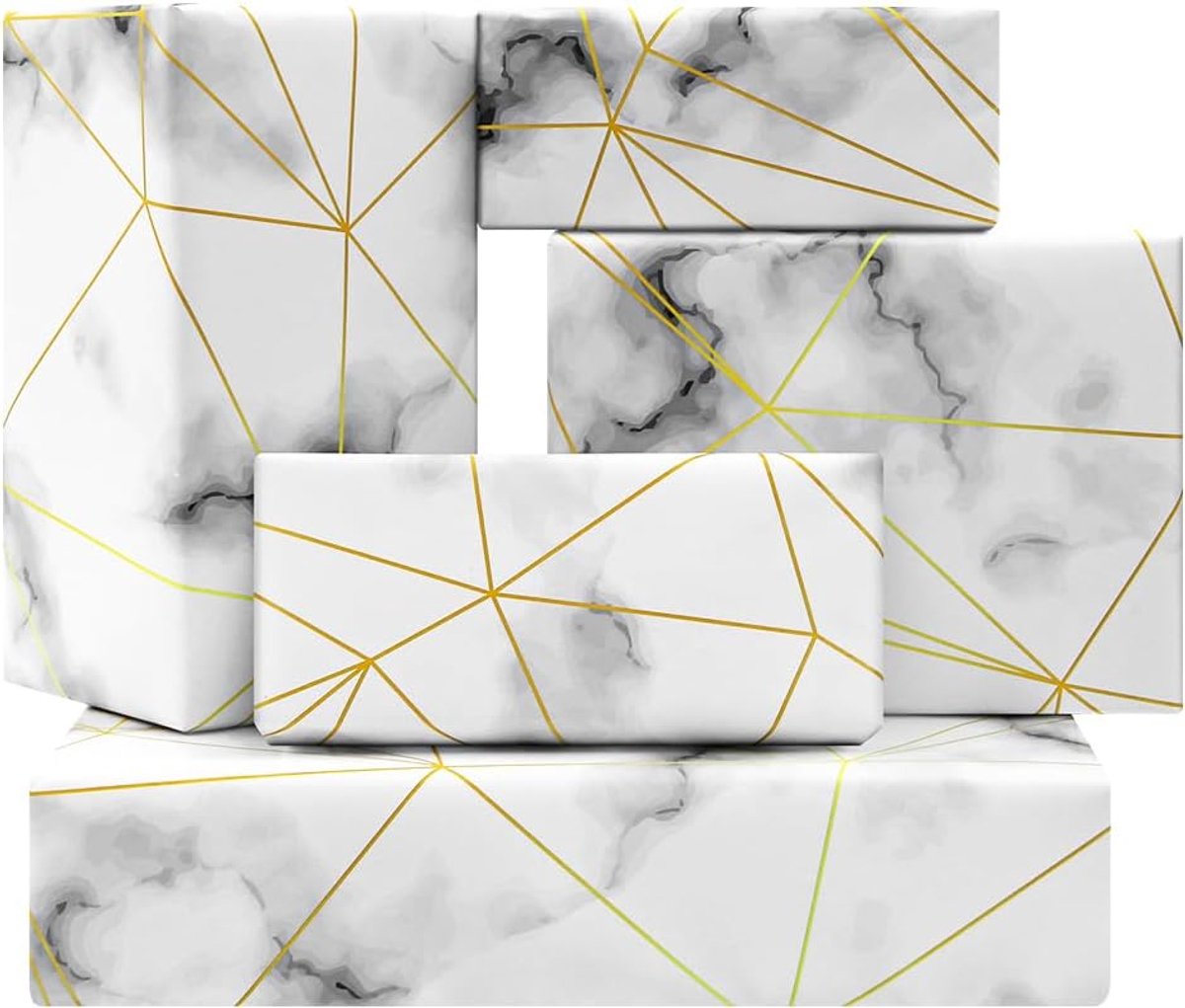SnelShoppen - Cadeaupapier voor Mannen - Marmer Wit met Gouden Lijn Print - 4 Vellen van 50x70 cm - Luxe Verpakking voor Verjaardag, Bruiloften, Vader