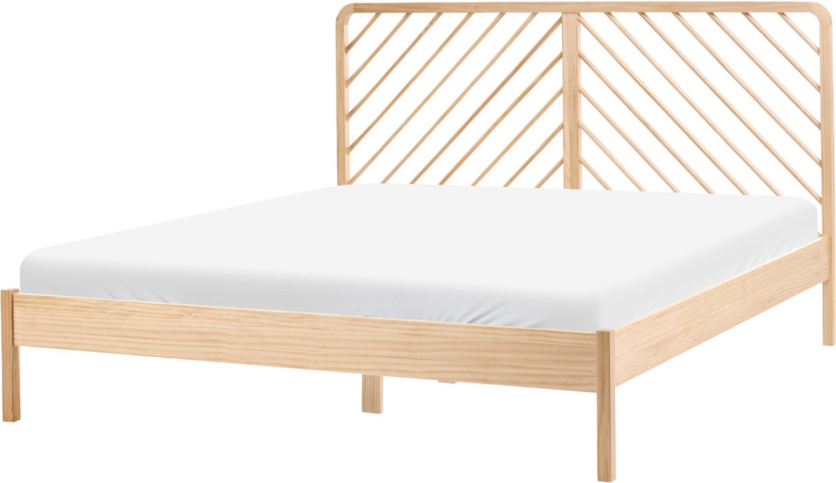 SEPHOS - Tweepersoonsbed - Lichtbruin - 180 x 200 cm - Dennenhout