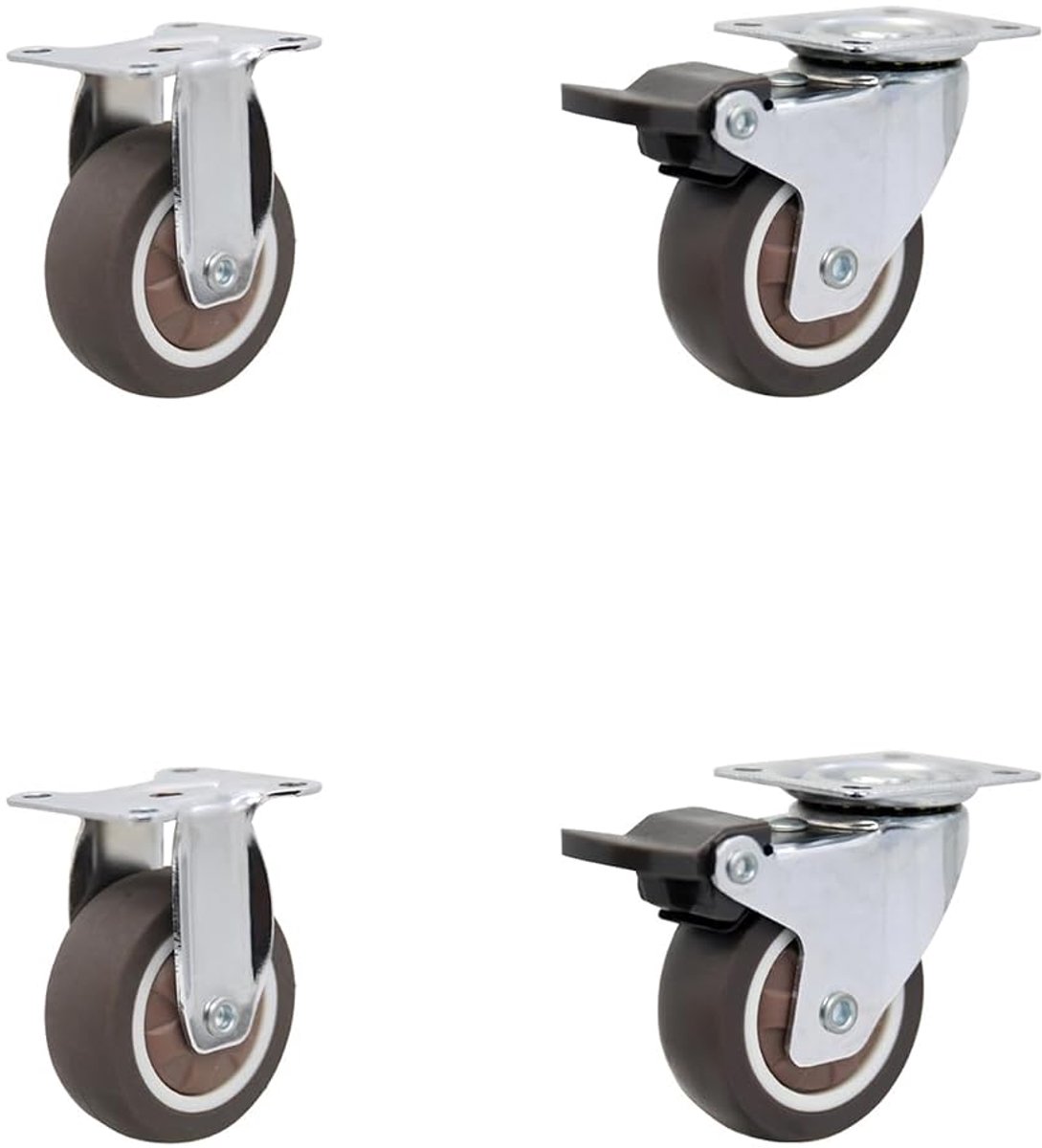 SnelShoppen - Silent Wheels TPR Casters Ø 25 mm met Rem - Rubber Wielen voor Meubels en Mobiele Kasten - Vervangingsset van 4 - Geluidsarm en Vloerbes