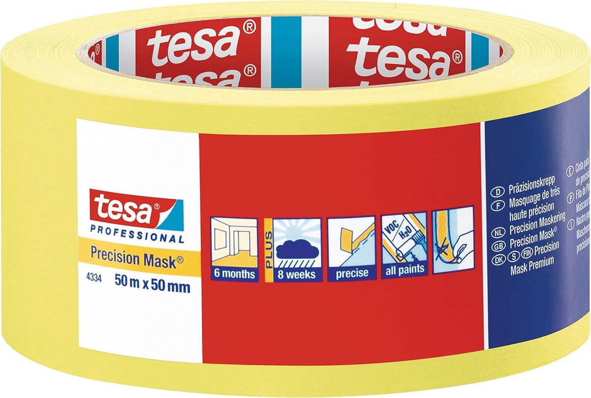 SnelShoppen - Extreem dun en scheurvast speciaal papier voor masking en bescherming met hoogwaardige leeftijdsbestendige lijm - 25mm x 50m, Geel, idea