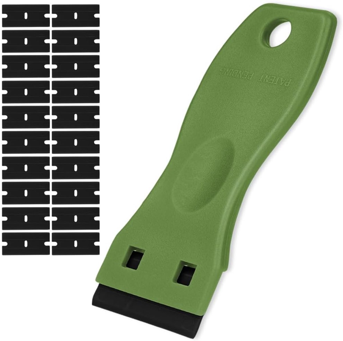 SnelShoppen - Flintronic Plastic Scraper met 20 Stuks Plastic Messen, Lichte Raamschraper, Duurzaam, Groen, Ideaal voor Keuken, Huishoudelijk Gebruik