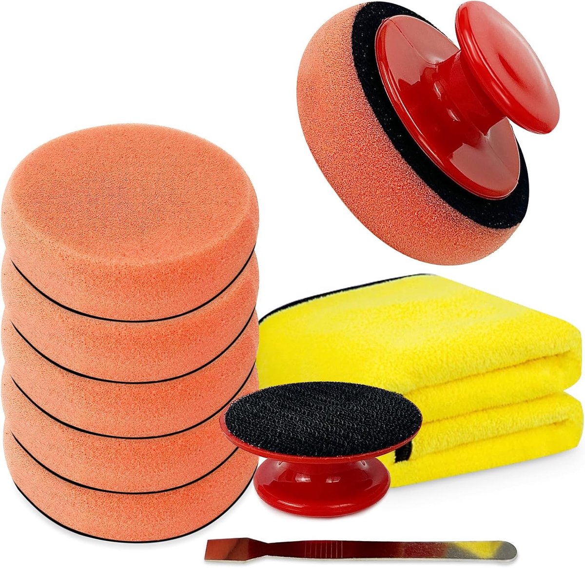 SnelShoppen - Car Polishing Sponges Set van 6 Stuks, 40 mm Polijstset met Antislip Handvat, Polijstpad voor Auto, Auto Onderhoud, Schoonmaken, Foam, I