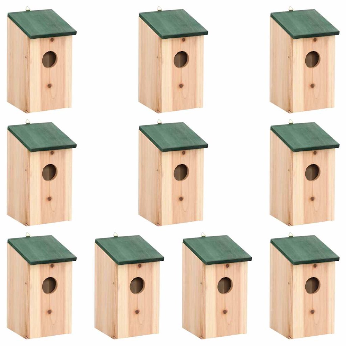 Bol.com vidaXL - Vogelhuisjes - 10 - st - 12x12x22 - cm - massief - vurenhout aanbieding