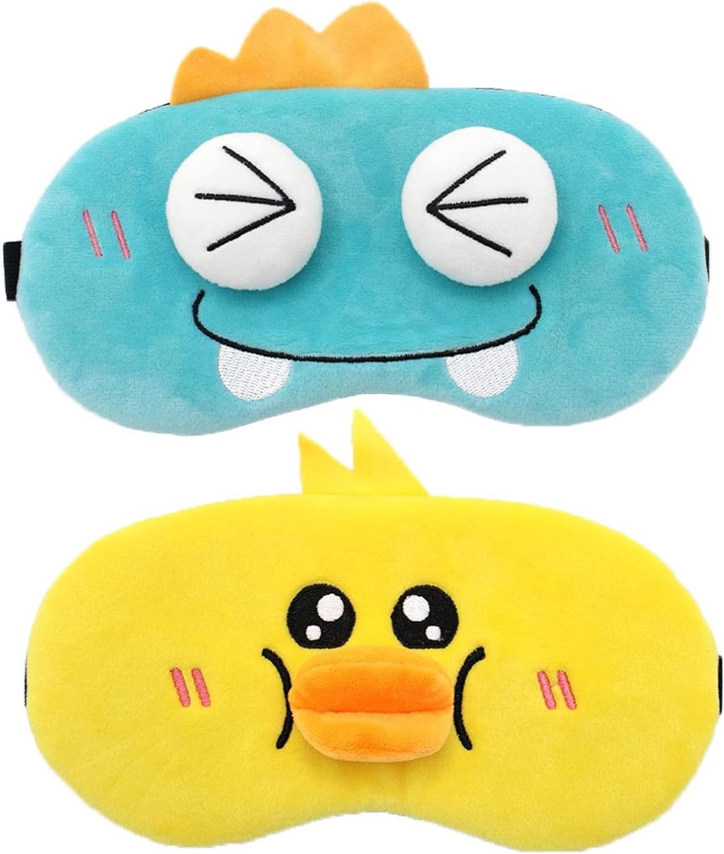 Verduisterend Slaapmasker - Pluche Oogmasker - Comfortabel Slapen - Zacht Pluche Materiaal - 2 Stuks - Multicolor