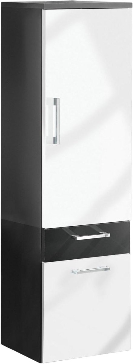Hoge kast - Badkamerkast - Opbergen badkamer - Hoogglans fronten - 40 x 1345 cm - Antraciet-wit