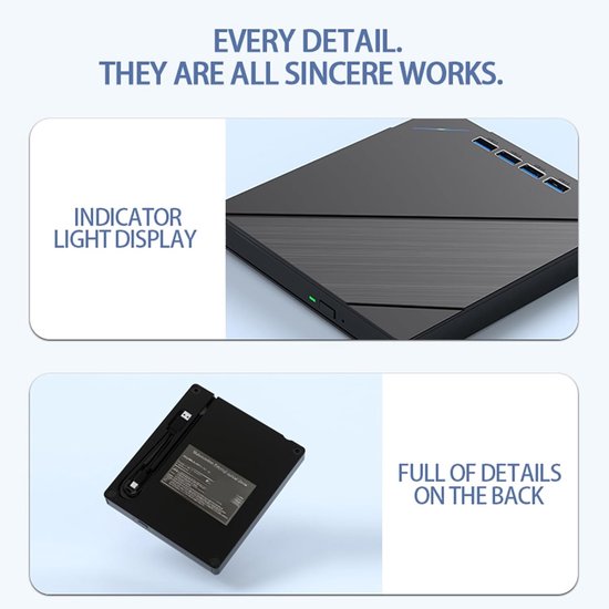 Externe Disc Recorder - BluRay DVD Brander - Data Archiveren - Geruisloos Mechanisme - 16x14x2.3cm - Zwart — afbeelding 4
