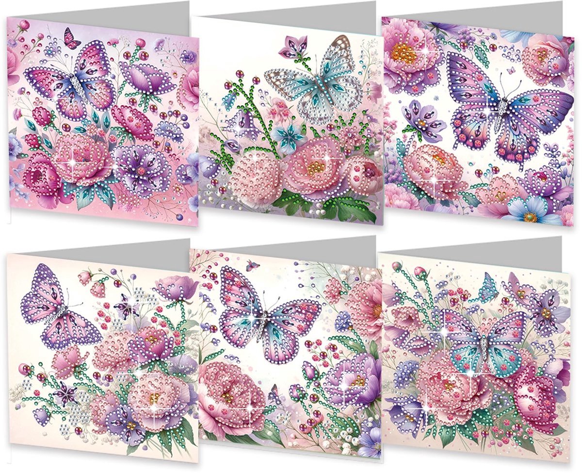 Casalora Diamond Painting kaarten - 6 Diamond Painting Wenskaarten Vlinder - DIY Kaarten, Speciale Diamanten, Enveloppen en Accessoires -D
