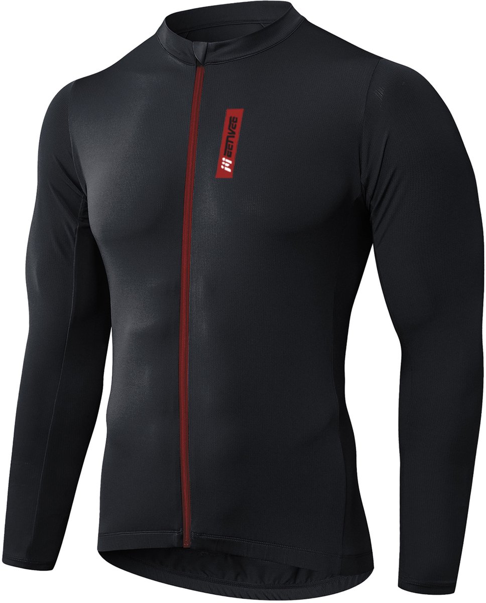 MEETYOO Fietsshirt Heren, Lange Mouw Fietstop voor Mannen, Ademend, voor Lange Afstand Fietsen, Volledige Ritssluiting, met Achterzakken -Zwart XL