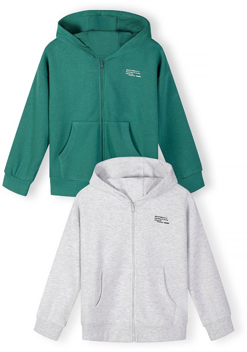 Minoti hoodie meisjes met rits en capuchon - katoen - grijs