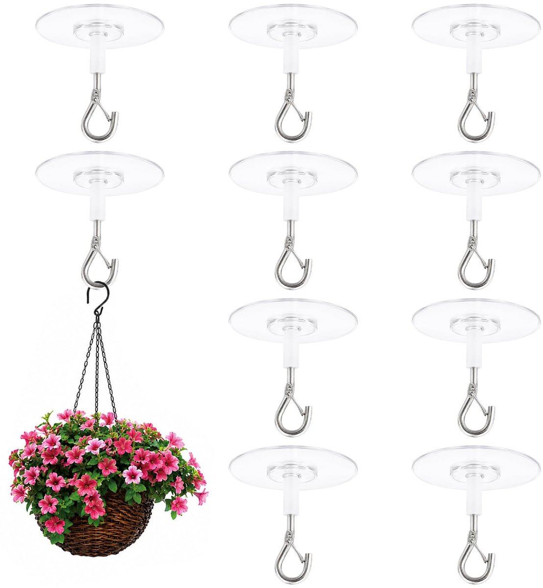 Plafondhaken, zelfklevend, zonder boren, 10 stuks, kleefhaken, plafond zonder boren, extra sterke plafondhaken om te lijmen, extra sterke plafondbevestiging voor het ophangen van planten en