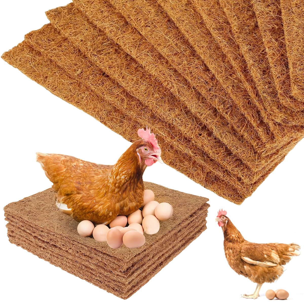 10 stuks nestonderleggers voor kippenhok, 30 x 30 cm, nestonderleggers van kokosvezel, voor het leggen van eieren
