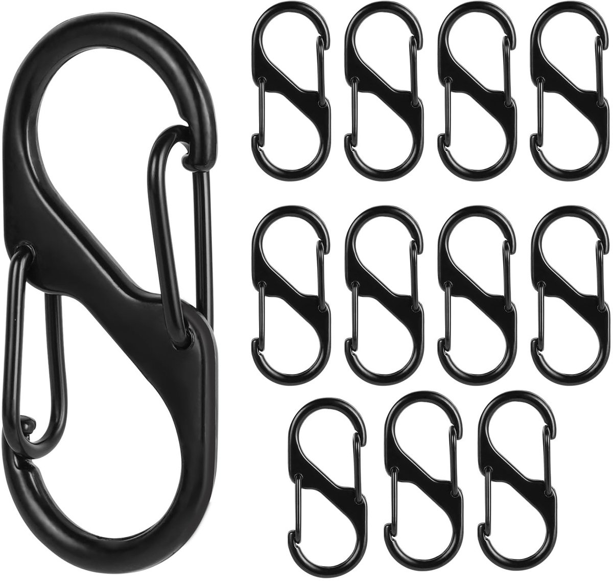 S Karabijnhaak Sleutelhanger Clip, 12 Stks/24 STKS Kleine Dubbele Veer Opening Sleutelhanger Clip, Karabijnhaak S Ring Clip Haak voor Hangmat Swing Camping Vissen Wandelen (zwart)