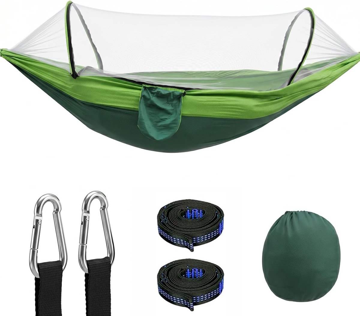 Camping Hangmat met Muskietennet 260 x 140 cm - Ultralicht Nylon Parachute - Groen