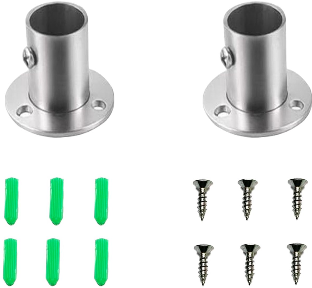 2 stuks stanghouders, flens kledingstanghouder, roestvrij stalen kledingstanghouder, buishouder, buisflens sokkel voor kledingkast, buishouder, flens buisleiding (22,5 mm) (25,5 mm)