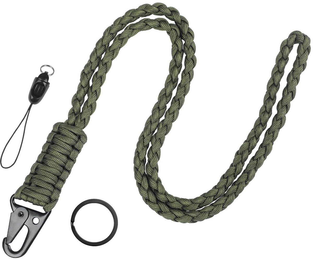 Lanyards voor sleutels, sleutelhanger voor heren, gevlochten sleutelkoord, zwaar belastbare riem voor outdoor survival, lange klassieke nek badge touw voor sleutels, ID-badgehouder