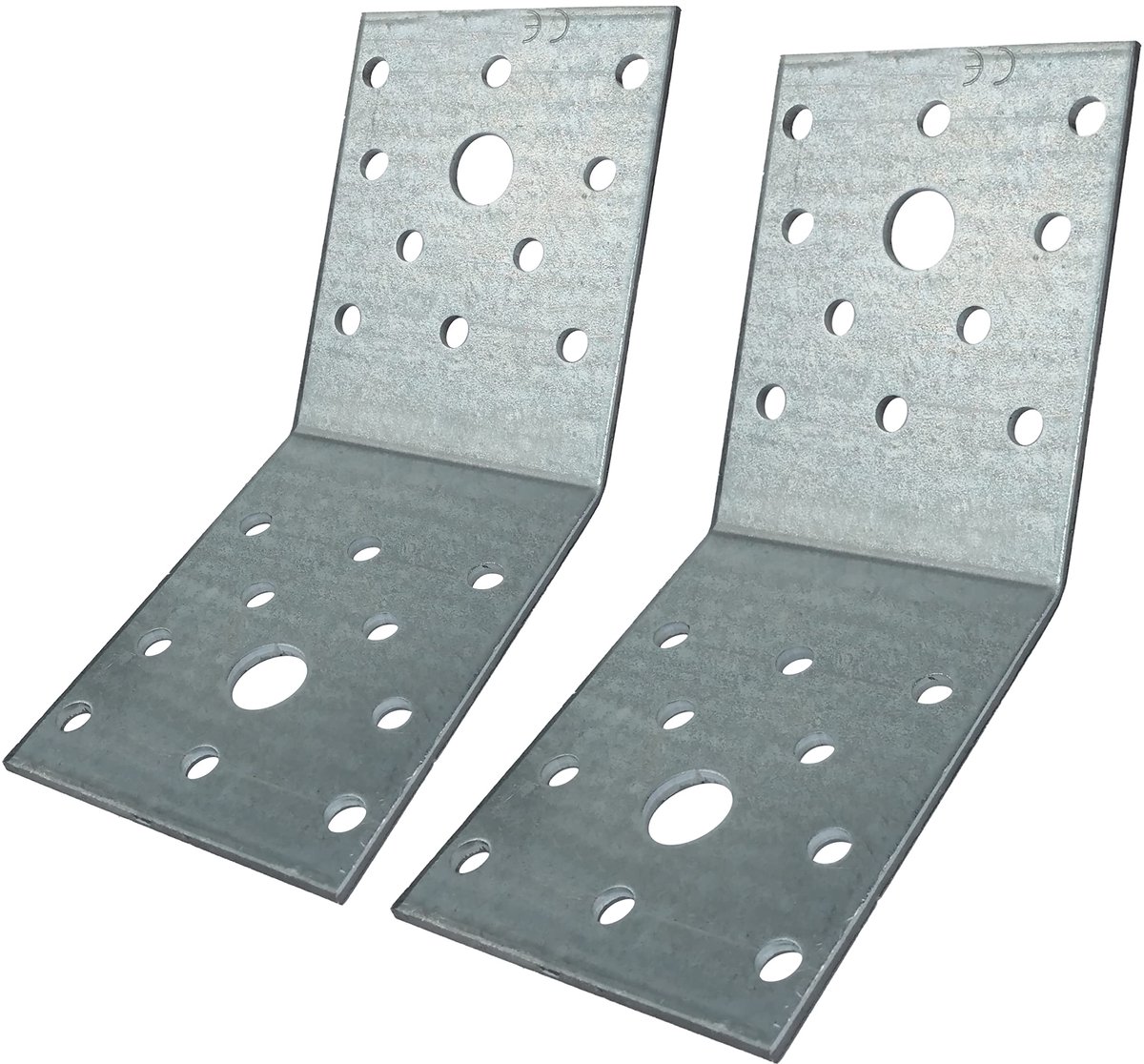- C58938 - Set van 2 Montageplaten en bevestiging op 135° 70x70x55x2,5 mm - vierkant/hoek - geperforeerde steun voor raamwerk met 22 gaten - in verzinkt staal Z275