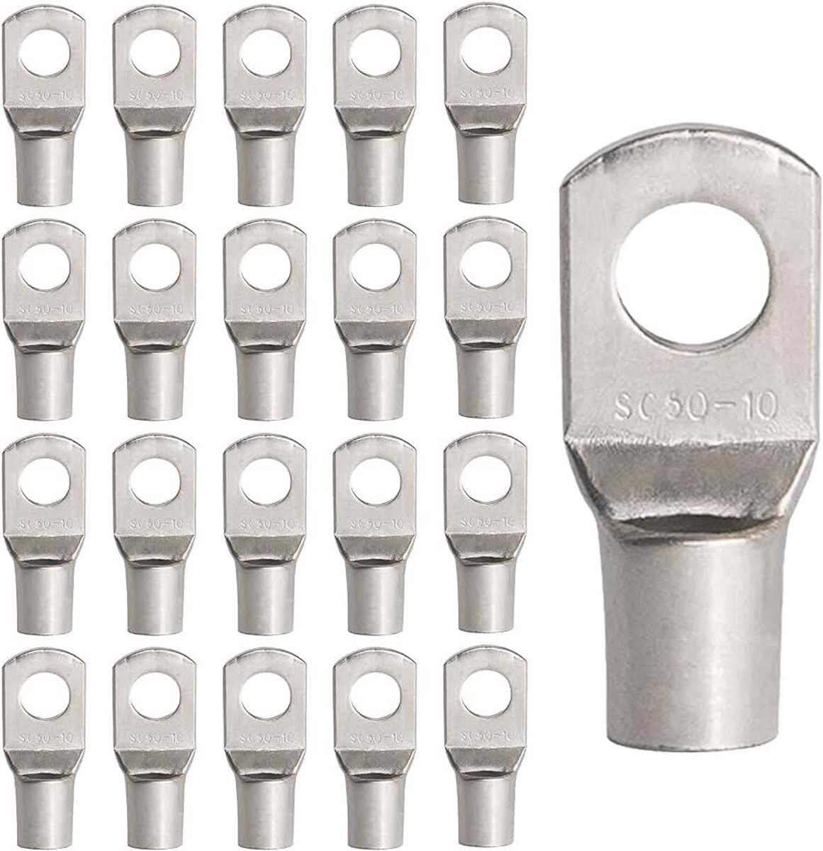 10 Kabelschoenen SC50-10, Vertind Koper, 50mm² M10 | Hoog geleidende buiskabelschoenen | Voor accu’s, omvormers, motoren, auto’s en elektrische installaties.