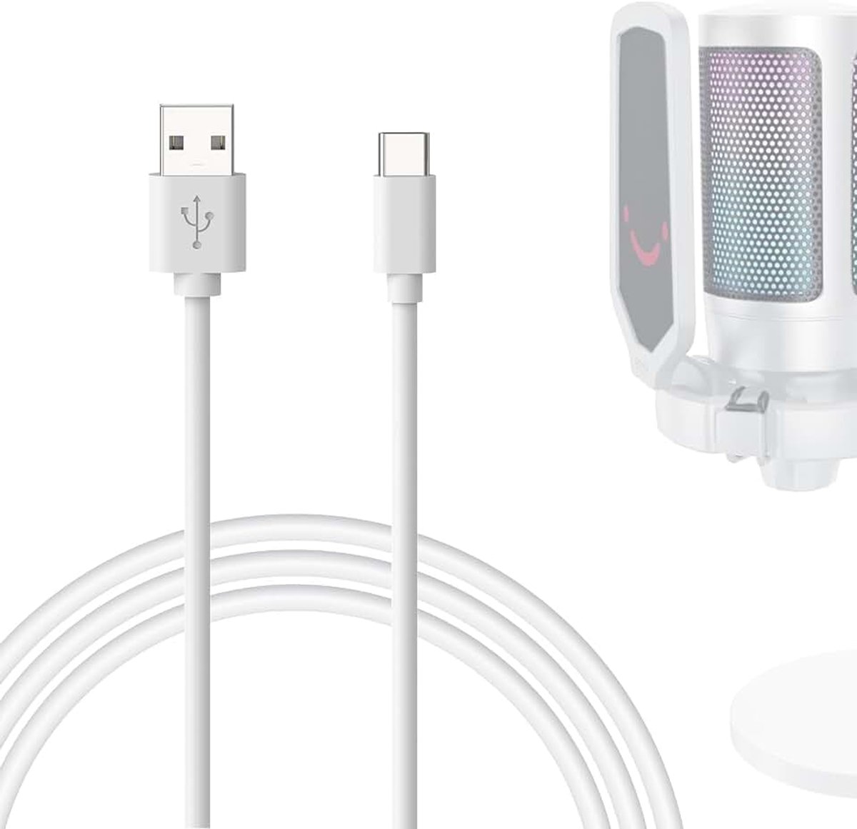 Voor ontwikkelaars, microfoonkabel type C naar USB A, 200 cm, compatibel met FIFINE AmpliGame A6, Razer Seiren V3 Chroma, Seiren V3 Mini, Logitech G Yeti GX, Tonor TC30 microfoonkabel (wit)