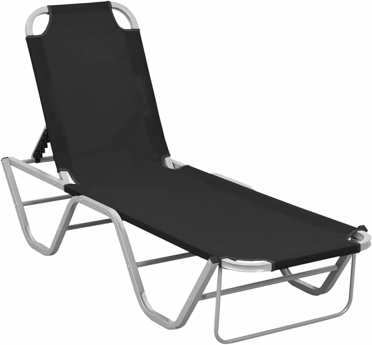Zonligstoel van aluminium en textileen, chaise longue met rugleuning, strand, tuin, terras, taupe