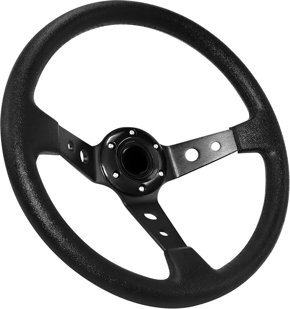 Racestuurwiel, driftstuurwiel, gaming stuurwiel, 34,5 cm, 6 schroefgaten, bekleed met vinylleer, diepe schotel met claxon knop voor racen/rally/motorsport/autosimulator, zwart