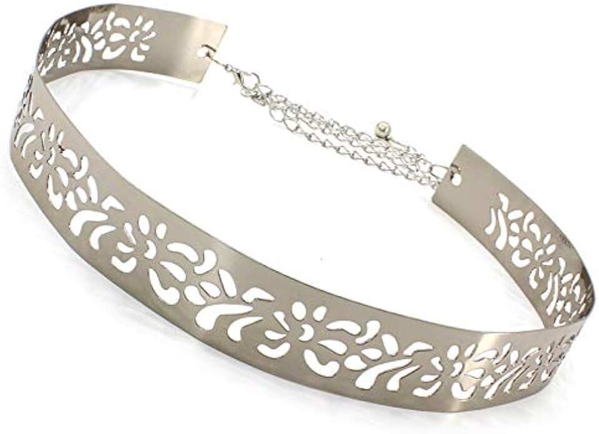 Metalen tailleriem met ketting, brede gouden tailleband voor vrouwen, decoratief spiegelplaatontwerp, stijlvol accessoire voor jurken voor dames