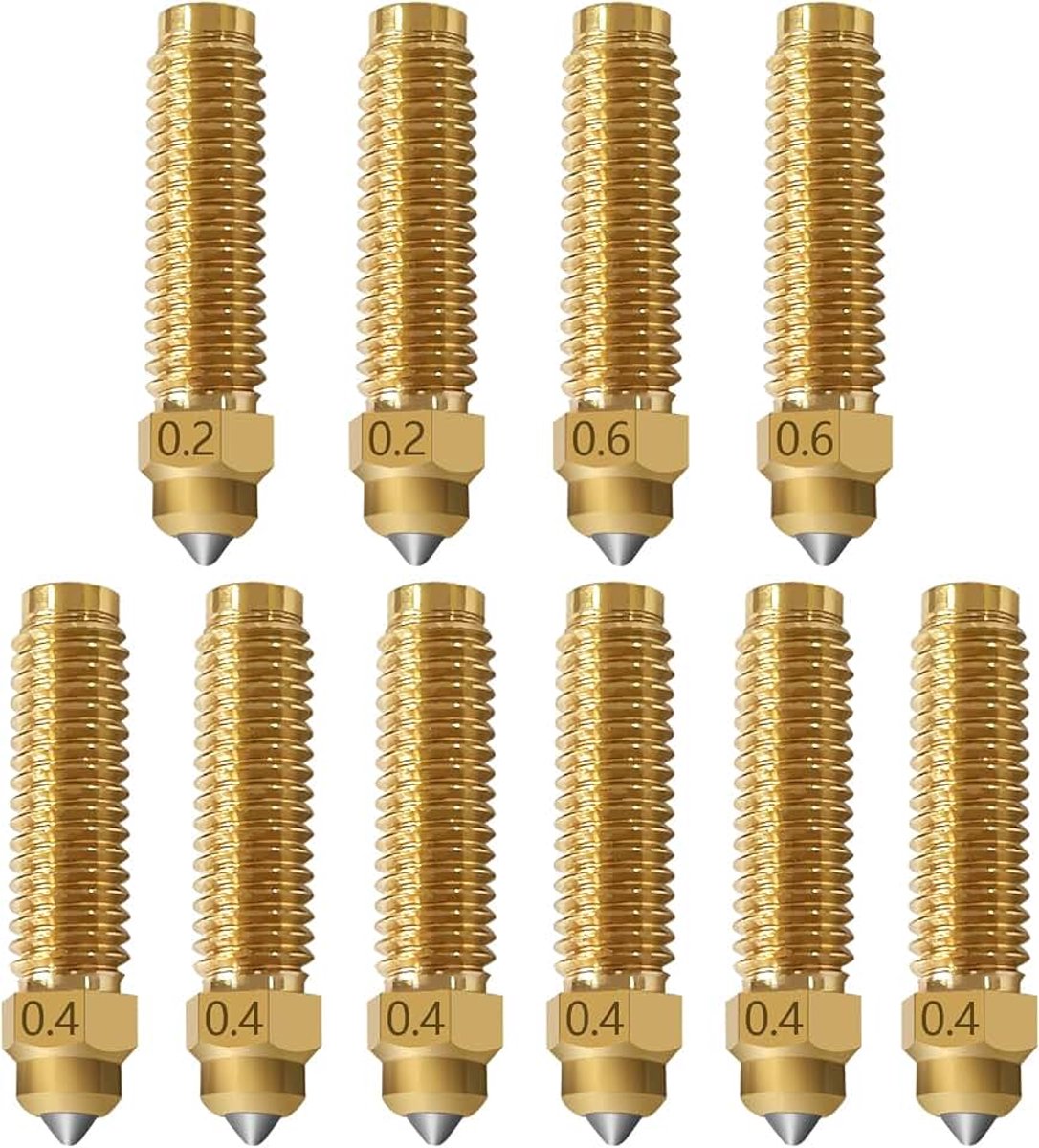 10 stuks messing geharde stalen spuitmonden voor Centauri 0,2 mm 0,4 mm 0,6 mm originele hot-t-end spuitmonden, superieure warmtegeleiding, slijtvast, voor Elegoo Centauri Carbon