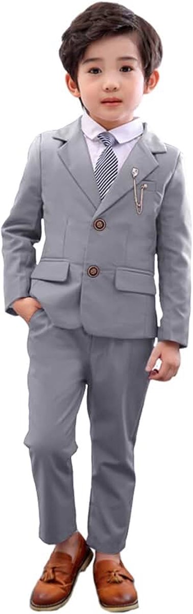 2-delige set jongenspak, blazer- en broekoutfit voor kinderen, vrijetijdskleding of trouwjurk, zwart, 100