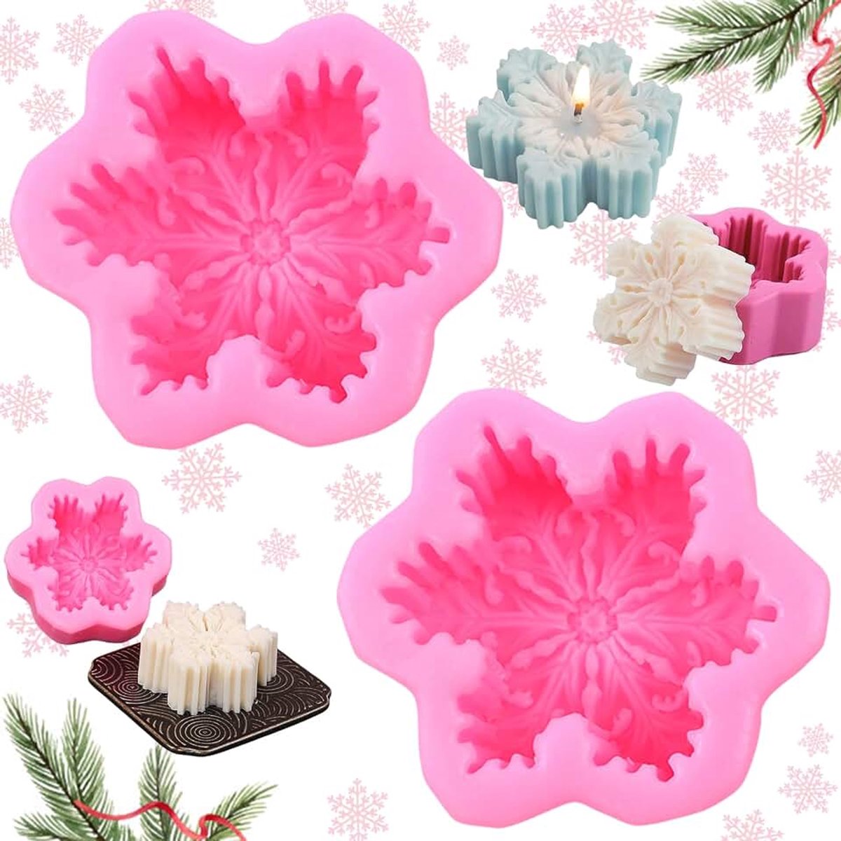 2 Stuks Siliconen Kaarsvormen 3D Sneeuwvlok Kaarsvorm, 3D Sneeuwvlok Kaarsvorm Kerstmis, Diy Sneeuwvlokken Siliconen Kaarsvorm, Handgemaakte Zeepvorm Sneeuwvlokken, Kaarsen Maken Handwerk