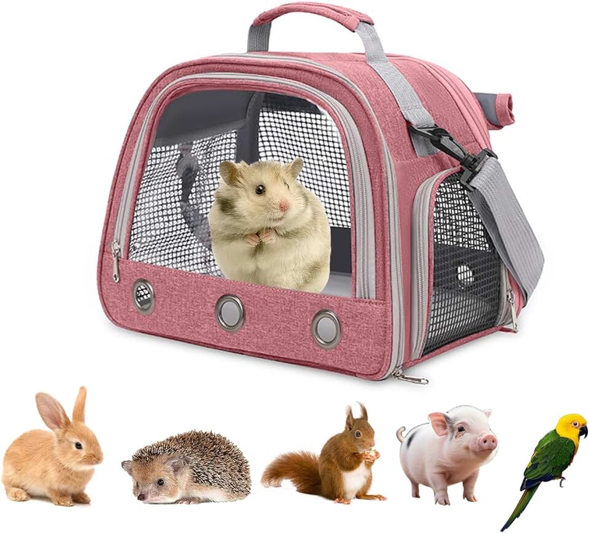 Borsa per il Trasporto di Animali di piccola taglia,35 * 25 * 23cm | Trasportino per porcellini d'India, conigli, criceti, uccelli, Borsa per animali con manico stabile e Cuscino peluche,rosa