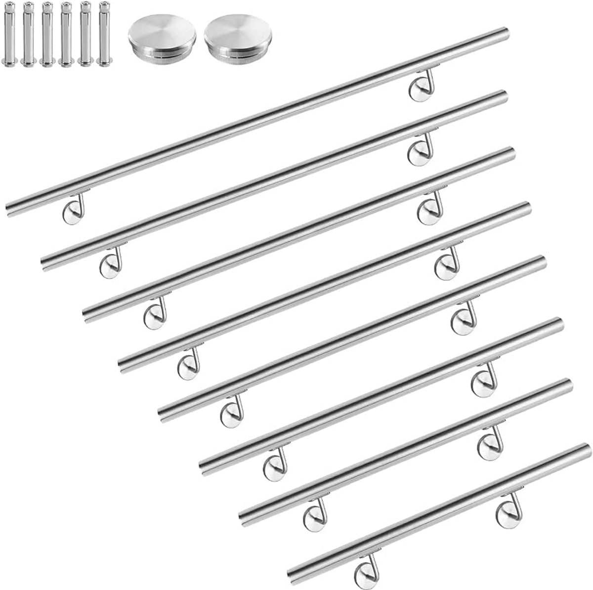 Leuning, Reling Trapleuning met metalen pluggen, wandleuning voor leuning van roestvrij staal, buiten, balkon, balustrade, 200cm