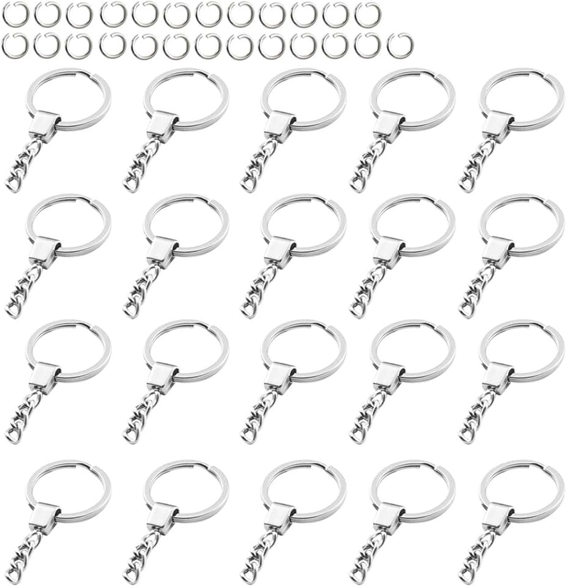 25 Stück Schlüsselanhänger Ringe 30 mm Durchmesser Schlüsselringe mit Kette für Schlüssel DIY Bastelprojekte Keychain Ring(Silber)