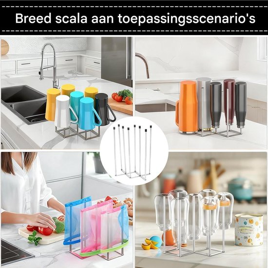 Flessen Droogrek - Fleshouder Droger - Keuken Organiseren - Krassen Voorkomend Ontwerp - 8 Flessen - Zilver — afbeelding 5
