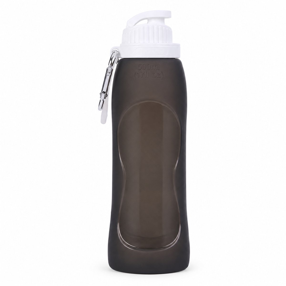Bobypet - Opvouwbare Waterfles 500ml - BPA Vrij Siliconen Drinkfles met Karabijnhaak - Ultralicht & Lekvrij Sportfles voor Fitness, Wandelen & Fietsen - Zwart