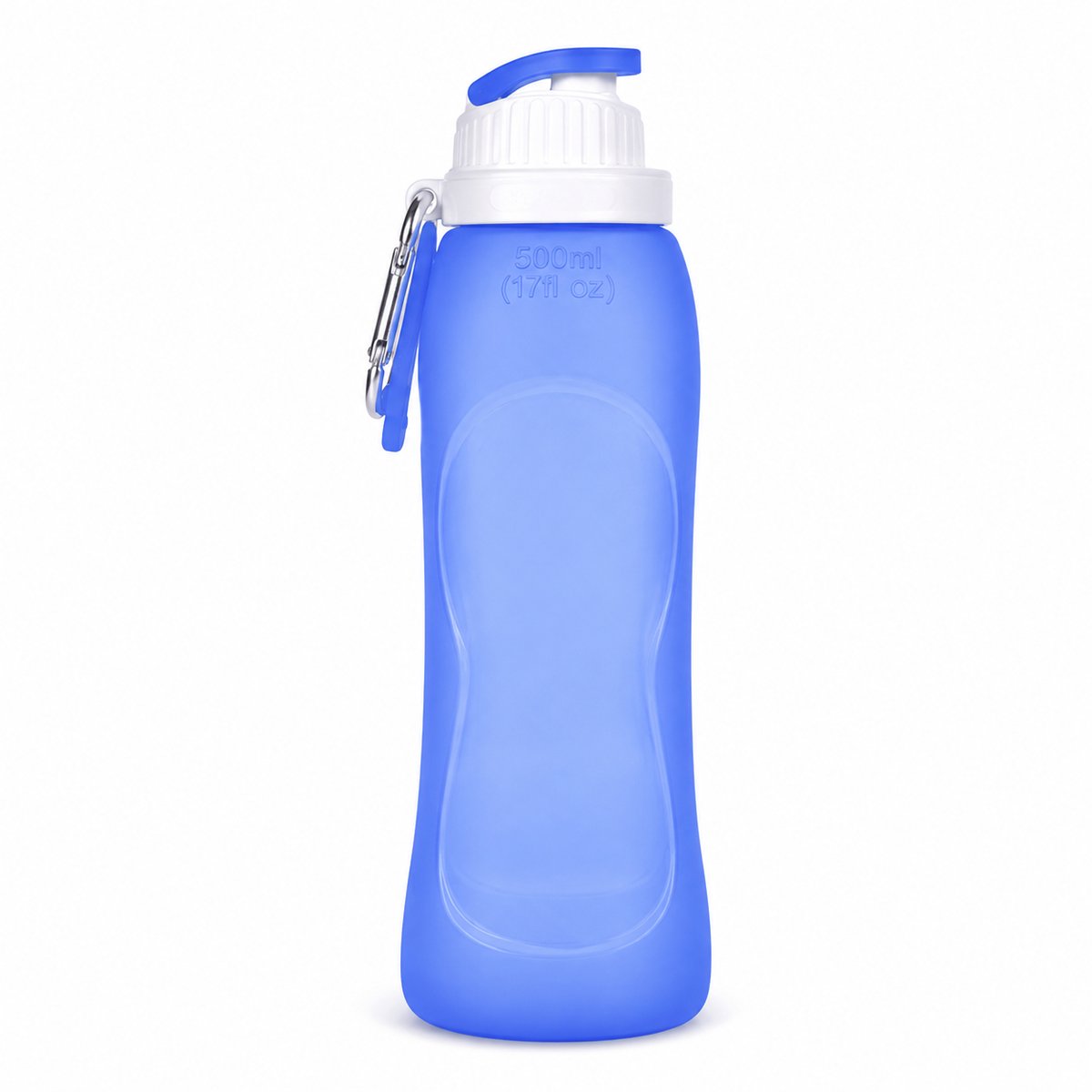 Bobypet - Opvouwbare Waterfles 500ml - BPA Vrij Siliconen Drinkfles met Karabijnhaak - Ultralicht & Lekvrij Sportfles voor Fitness, Wandelen & Fietsen - Blauw