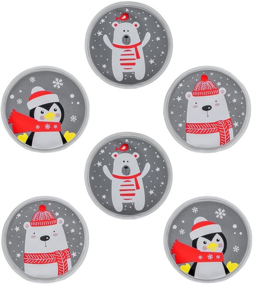 Handwarmers Herbruikbaar Set van 6 - Ronde Handwarmers - Wintermotieven - Voor Onderweg - Kleine Handwarmers - Houdt Warmte ca. 1 Uur - Zakwarmers