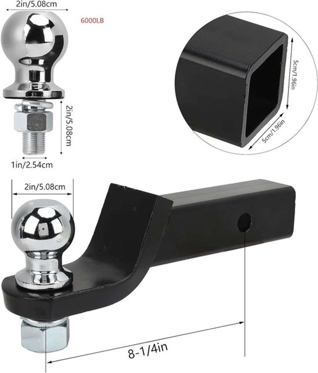 Trekhaakbevestiging 6000 lbs met 2-inch kogel en pen, 2" drop, geschikt voor 2 inch-ontvanger
