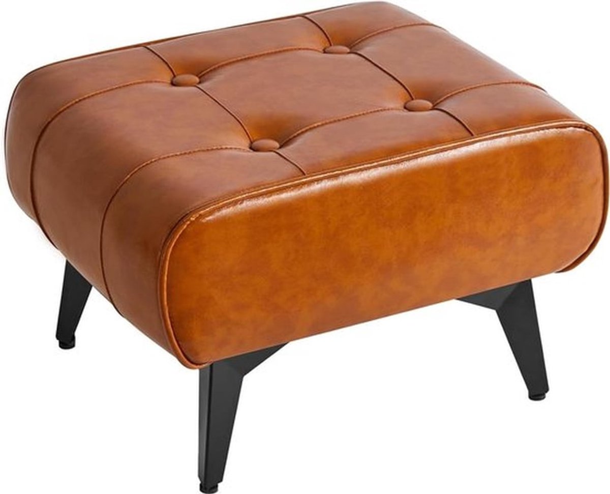 Kleine voetenbank in oranje, modern design, gevoerd, vierkante kruk voor woonkamer - 40 x 30 x 26 cm