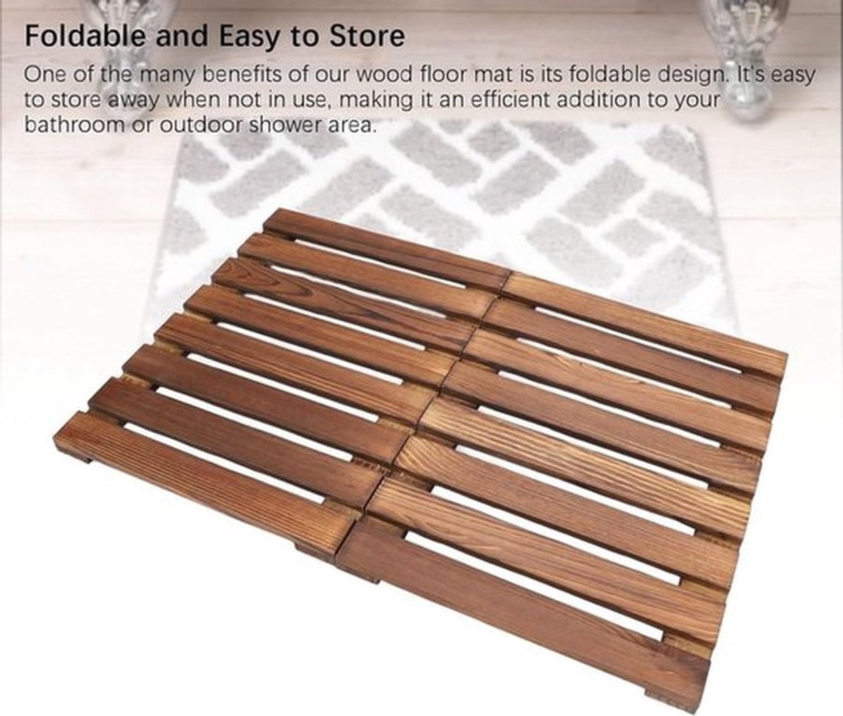 Douchemat - Houten Badafdekking - Opvouwbare Douchemat - 59 X 41,2 Cm - Veelzijdig voor Gebruik Binnen en Buiten - Vloermat voor Douche en Sauna - Geschikt voor Houten Badafdekking