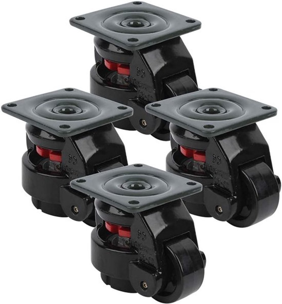 Verstelbare 50mm Zwenkwielen met 250kg Draagvermogen - Set van 4 voor Meubels en Machines