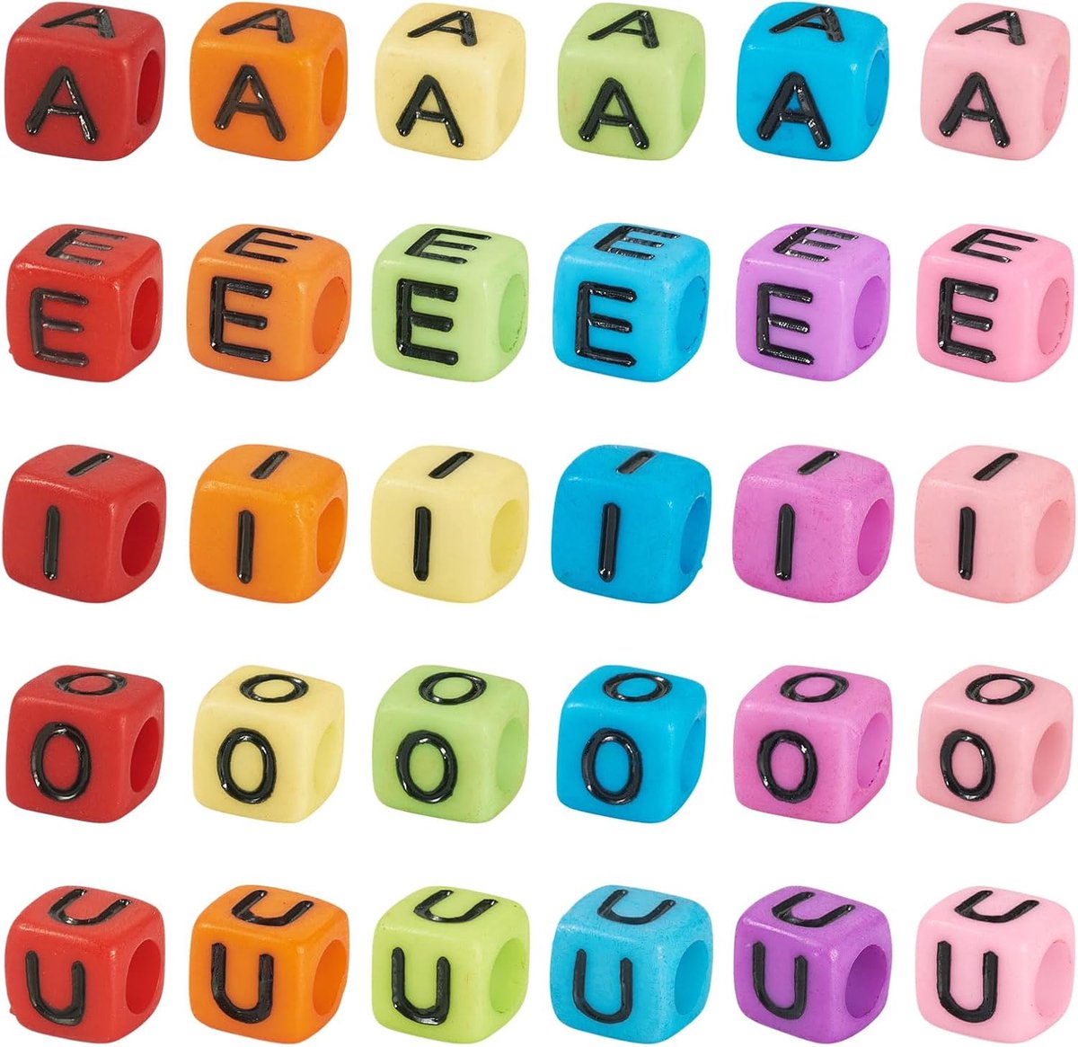 Kralen A-E-I-O-U klinker letters spacer kralen 5 kleuren 6mm vierkante ondoorzichtige alfabet kraal bulk voor doe-het-zelf armband ketting sieraden maken