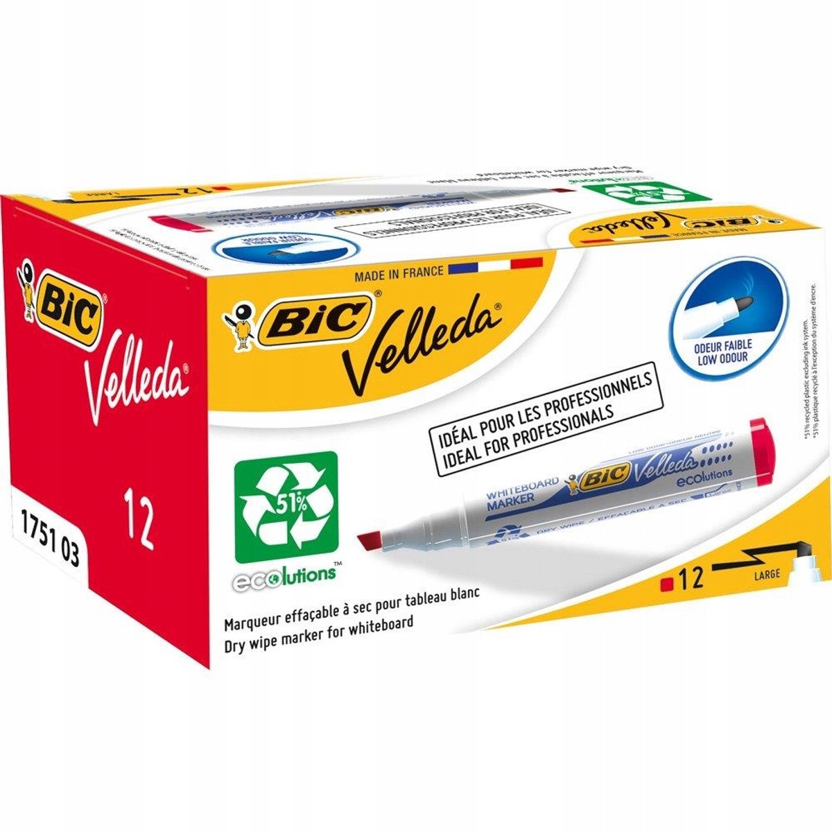 BIC Velleda 1751 Flipchart Marker - Rood, op alcoholbasis, 3,7-5,5 mm