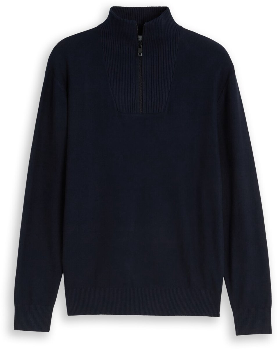 Tom Tailor Denim - Troyer-gebreide trui van katoen - Maat XS - sky captain blue