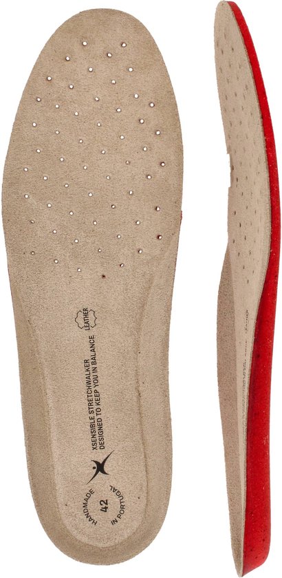 Leren binnenzolen met perforaties, 'Xsensible stretchwalker', 'designed to keep your balance', 'handmade in Portugal', maat 42.