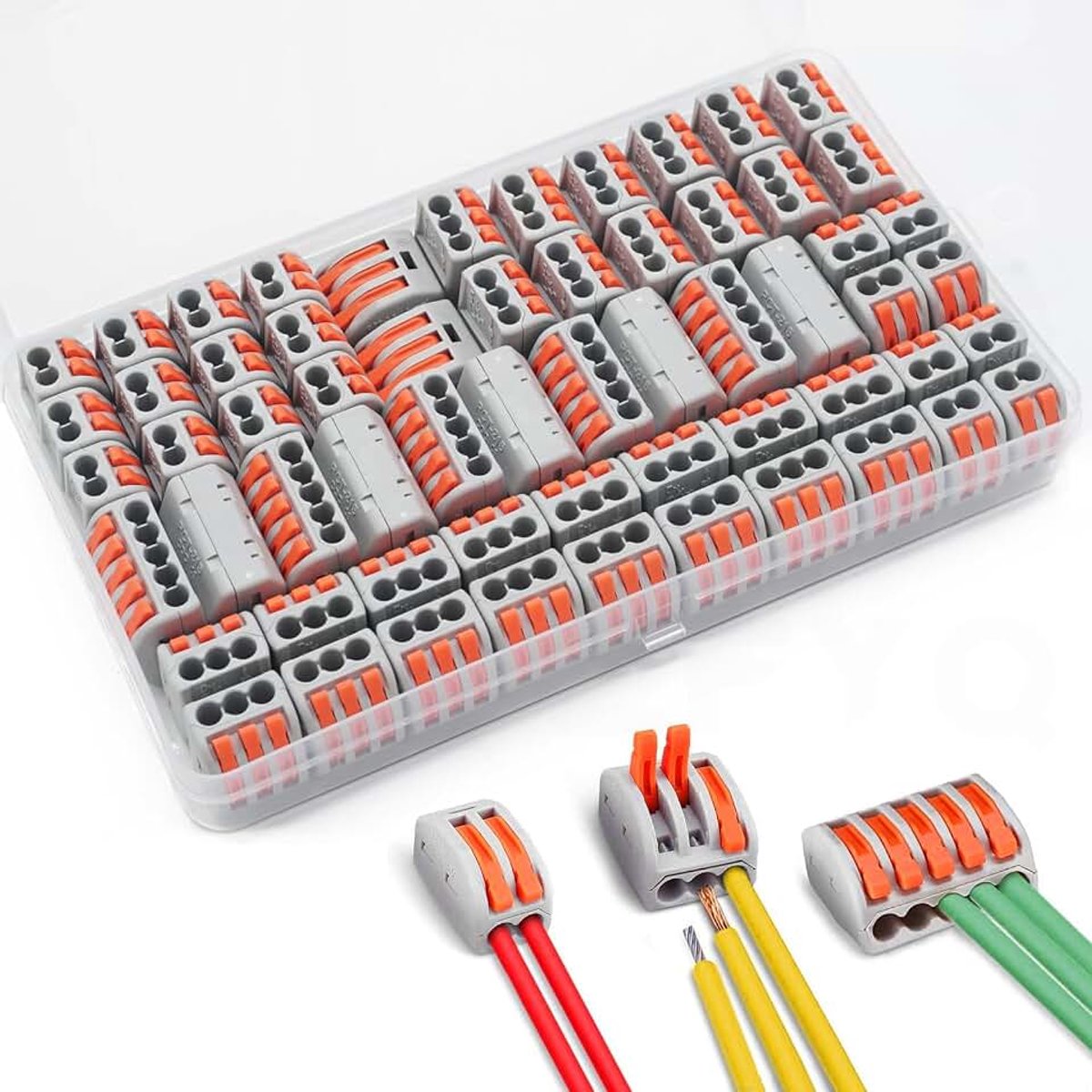 Draadconnectoren, 60 stuks Kabel Connector Aansluitblokken, met 3 Poorten 30 stuks/2 Poorten 20 stuks/5 Poorten 10 stuks, voor Solide, Gestrande en Flexibele Draden(PCT-212/213/215)