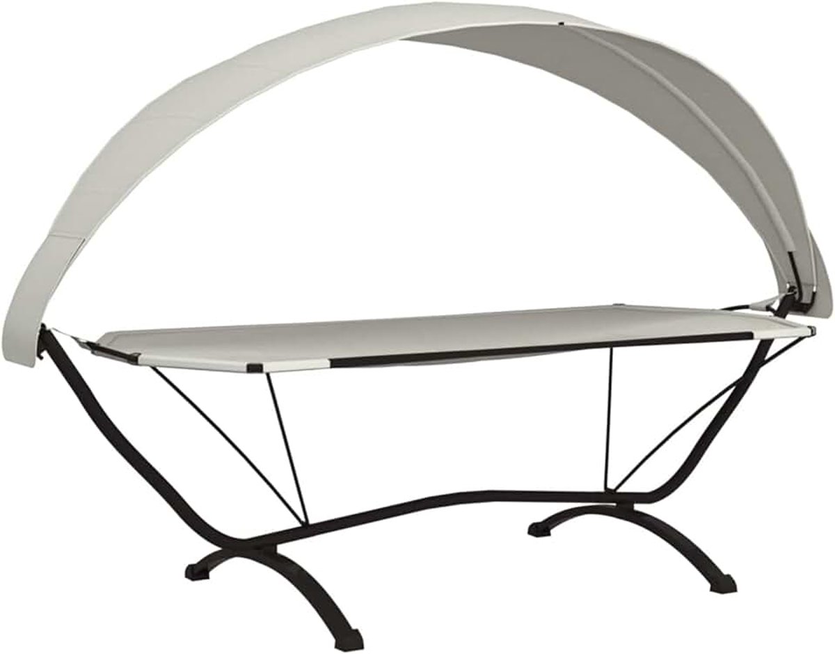 Camping hangmat 274 x 114,5 x 171 cm (l x b x h) met dak crème staal en Oxford-weefsel, voor binnen en buiten, hangmat voor camping met ophanging, staafhangmat, staal, Oxford-weefsel, crème