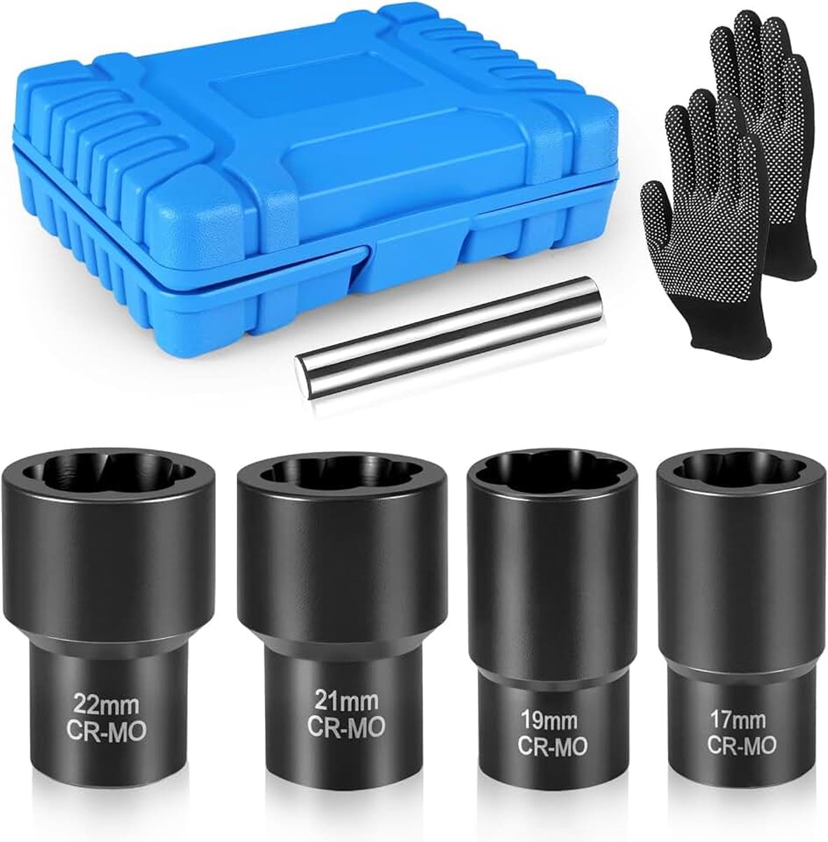 5 stuks set met trekkerdoppen, moertrekker voor beschadigde bouttrekker, specificatie 17 mm, 19 mm, 21 mm en 22 mm